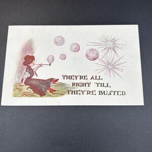 Early 1900s Lady Sitting Blowing Bubbles Postcard Vintage Unused